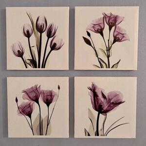 Purple Floral Wall Art Set of Four Canvas Prints